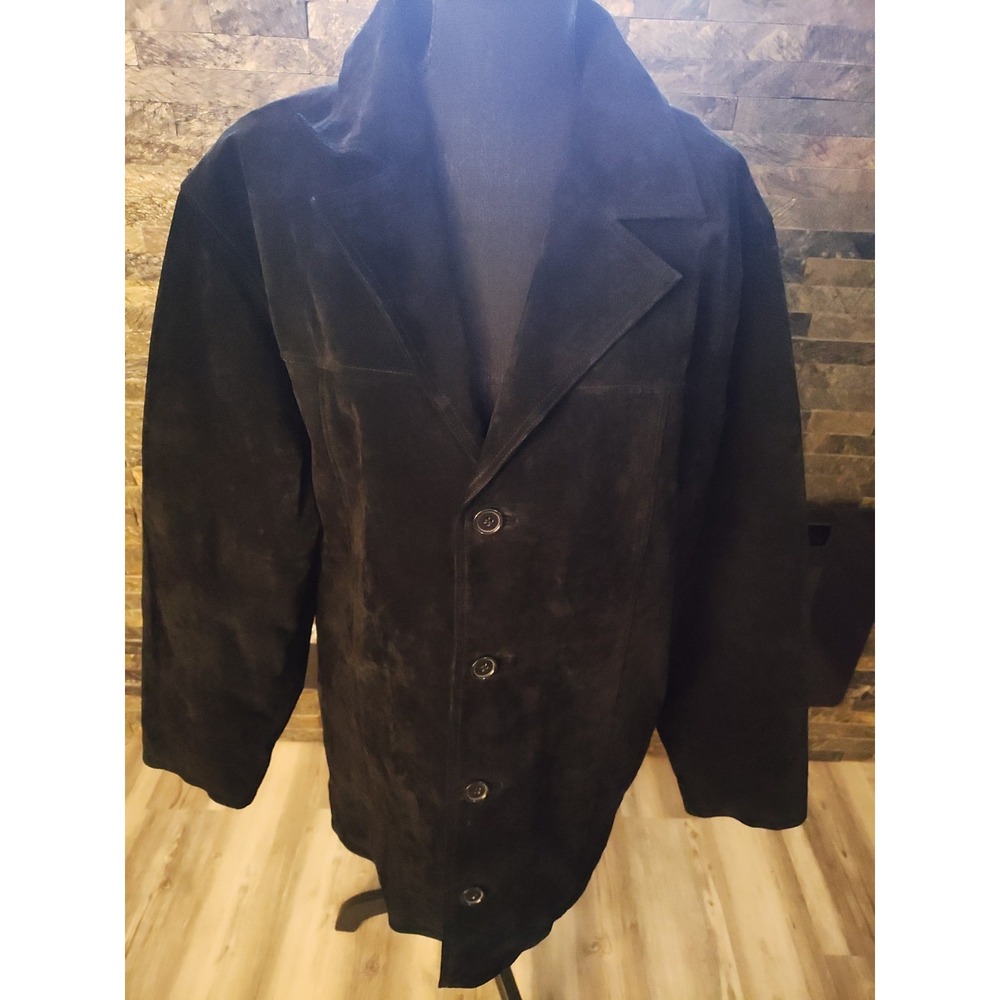 Vintage Leather Suede Button Up Jacket  Size L Mens